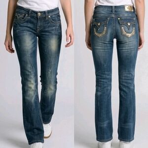 Pepe Jeans London Womens 28 Blue Denim Bootcut Low Rise Flap Pockets Studded